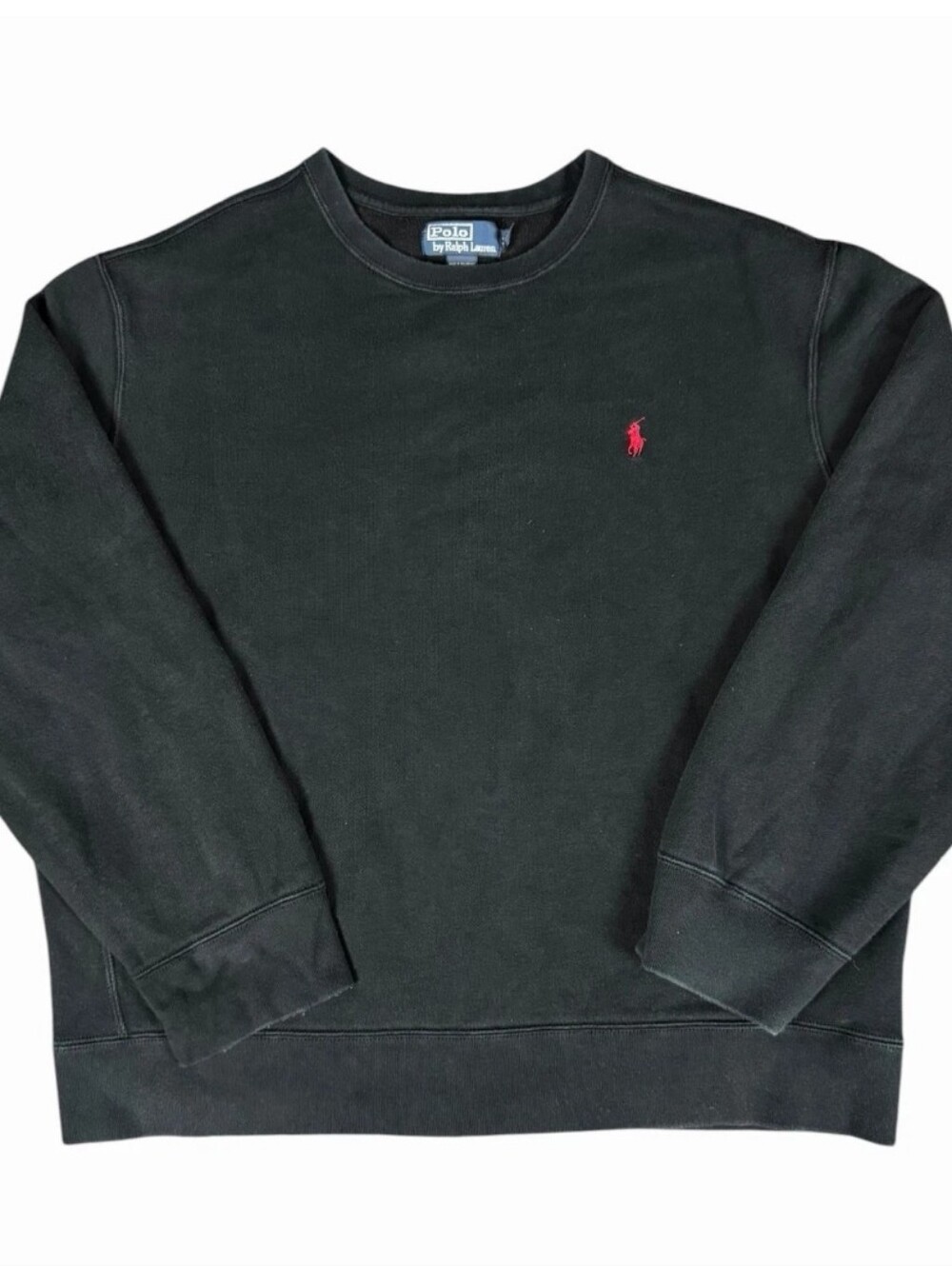 Polo by Ralph Lauren Men's Boxy Black Crewneck Sweatshirt-Red Pony Sz XXL *READ